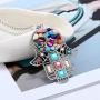 Eiffy Bohemian Hamsa Fatima Hand Necklace Pendants Colorful Rainbow Stone Beads Palm Long Sweater Chain Boho Jewelry for Women