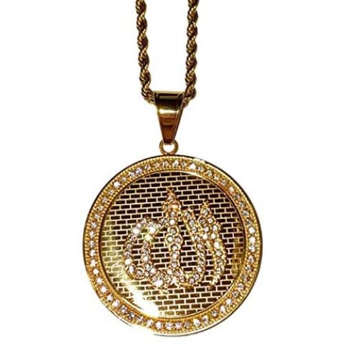 God Allah Men Women 14k Gold Finish Pendant Stainless Steel Real 3 mm Rope Chain Necklace, Mens Jewelry, Iced Pendant, Rope Necklace Prime Delivery