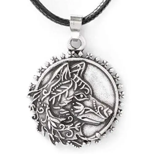 HAQUIL Wolf Necklace - Metal Alloy, Round Wolf Medallion Pendant - Leather Cord, 19.7'' HAQUIL Wolf Necklace - Metal Alloy, Round Wolf Medallion Pendant - Leather Cord, 19.7''