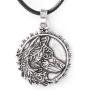 HAQUIL Wolf Necklace - Metal Alloy, Round Wolf Medallion Pendant - Leather Cord, 19.7''