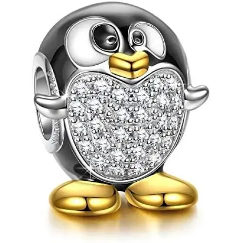 NINAQUEEN 925 Sterling Silver Penguin Gold Plated Bracelet Bead Charms Animal Fever Collocation with 5A Cubic Zirconia Fit Pandora European Bracelets NINAQUEEN 925 Sterling Silver Penguin Gold Plated Bracelet Bead Charms Animal Fever Collocation with 5A Cubic Zirconia Fit Pandora European Bracelets