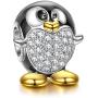 NINAQUEEN 925 Sterling Silver Penguin Gold Plated Bracelet Bead Charms Animal Fever Collocation with 5A Cubic Zirconia Fit Pandora European Bracelets