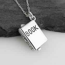 Sterling Silver Small 3D Book Charm Necklace, 18'' Chain
