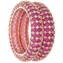 Ratnavali Jewels Jewels CZ Zirconia Gold Tone Red Diamond Elegant Bollywood Wedding Kada Bangles Jewelry Women