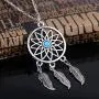 lauhonmin 3pcs Women Retro Silver Turquoise Feather Dream Catcher Pendant Necklace Earrings Set Family Friend Gift lauhonmin 3pcs Women Retro Silver Turquoise Feather Dream Catcher Pendant Necklace Earrings Set Family Friend Gift