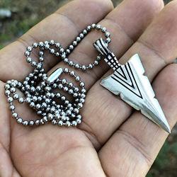 Tribal Surfer Native American Indian Maori Hawaiian Polynesian African Jungle Jewelry Arrowhead Arrow Spear head Pewter Mens Pendant Necklace Charm Protection Amulet for boys men w Silver Ball Chain