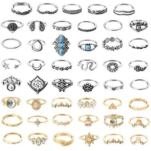 PANTIDE 48Pcs Vintage Boho Knuckle Rings Set Stackable Finger Rings Midi Rings for Women Girls Trendy Bohemian Hollow Carved Flowers Gold&Silver Rings Crystal Joint Rings Jewelry with Storage Bag PANTIDE 48Pcs Vintage Boho Knuckle Rings Set Stackable Finger Rings Midi Rings for Women Girls Trendy Bohemian Hollow Carved Flowers Gold&Silver Rings Crystal Joint Rings Jewelry with Storage Bag