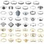 PANTIDE 48Pcs Vintage Boho Knuckle Rings Set Stackable Finger Rings Midi Rings for Women Girls Trendy Bohemian Hollow Carved Flowers Gold&Silver Rings Crystal Joint Rings Jewelry with Storage Bag PANTIDE 48Pcs Vintage Boho Knuckle Rings Set Stackable Finger Rings Midi Rings for Women Girls Trendy Bohemian Hollow Carved Flowers Gold&Silver Rings Crystal Joint Rings Jewelry with Storage Bag