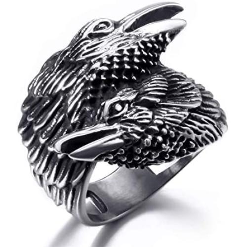Raven Ring for Men, Norse Viking Raven Ring, Celtic Odin Raven Totem Amulet Ring, Vintage Crow Couple Ring, Punk Animal Bird Jewelry Gift for Men Boys