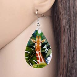 NEWEI Acrylic Lightweight Africa Giraffe Earrings Big Teardrop Dangle Jungle Animal Jewelry For Women Kids Charm Gift