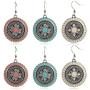 DAMLENG 3 Pairs Bohemian Vintage Round Enamel Flower Pattern Dangle Earrings Retro Boho Dangle Drop Earrings for Women Girls Jewelry Accessories Set