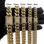 PY BLING 14k Gold Plated Mens Heavy Miami Cuban Link Chain Choker with Lab Diamond Clasp Stainless Steel Hip Hop Thick 8mm-16mm Necklace or Bracelet