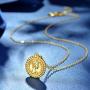 Mevecco Carved Gold Coin Pendant Necklace for Women Girls Men,18K Gold Plated Dainty Minimalist Necklace for Women