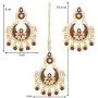 Aheli Classy Enamel Faux Stone Chandbali Style Earrings with Maang Tikka Set Indian Traditional Jewelry for Women