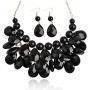 Chunky Acrylic Jewel Cluster Floating Bubble Statement Necklace - Teardrop Dangle Layered Bib Collar