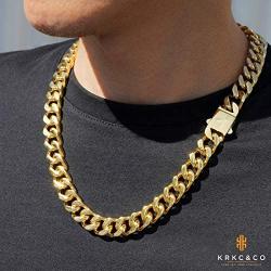 KRKC&CO 12mm/14mm Mens Cuban Link Chains, 18k Gold Miami Cuban Link Curb Chain, Hip Hop Jewelry, Solid No Tarnish Necklace, Durable Street-wear Hip Hop Chains for Men, 18 20 22 24 26inches