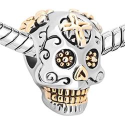 Fit Pandora Charms Silver Plated Skull Cross Silver Plated Dia De Los Muertos Beads