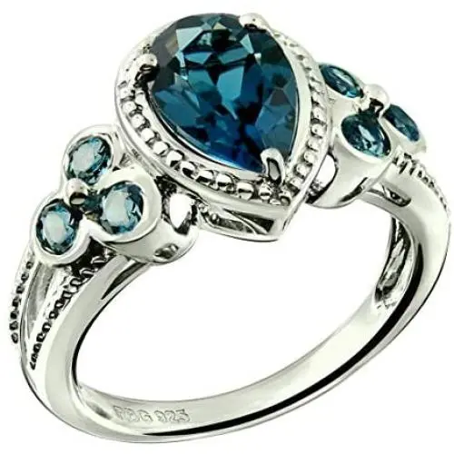 RB Gems Sterling Silver 925 Ring London Blue Topaz 2.09 Carats with Rhodium-Plated Finish RB Gems Sterling Silver 925 Ring London Blue Topaz 2.09 Carats with Rhodium-Plated Finish