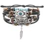 JIAOGE Evil Eye Bracelets, Bohomian Layered Leather Turquoise Beads Bracelets for Men, Retro Punk Leaf Bracelets for Women