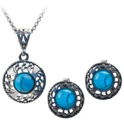 Sterling Silver Turquoise Round Earrings Pendant Set Necklace Chain 18 Inches