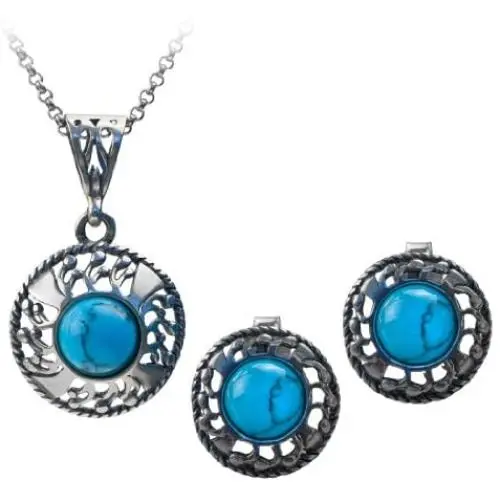 Sterling Silver Turquoise Round Earrings Pendant Set Necklace Chain 18 Inches Sterling Silver Turquoise Round Earrings Pendant Set Necklace Chain 18 Inches