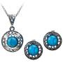 Sterling Silver Turquoise Round Earrings Pendant Set Necklace Chain 18 Inches