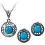 Sterling Silver Turquoise Round Earrings Pendant Set Necklace Chain 18 Inches Sterling Silver Turquoise Round Earrings Pendant Set Necklace Chain 18 Inches