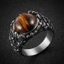 HZMAN Polished Natural Tiger Eye Stones Bat Ring for Men Women Stainless Steel Ring Wicca, Reiki, and Energy Crystal Healing Jewelry