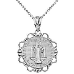 Sterling Silver Medalla De San Benito Saint St Benedict Round Necklace