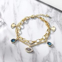 CIUNOFOR Evil Eye Charm Bracelet Gold Rose Gold Plated Stainless Steel Bead Link Italian Style for Women Girls