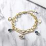 CIUNOFOR Evil Eye Charm Bracelet Gold Rose Gold Plated Stainless Steel Bead Link Italian Style for Women Girls