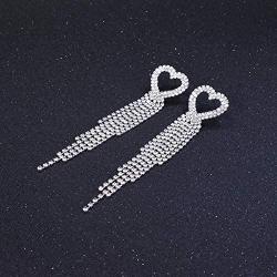Mlouye Love Heart Long Statement Tassel Earrings Crystal