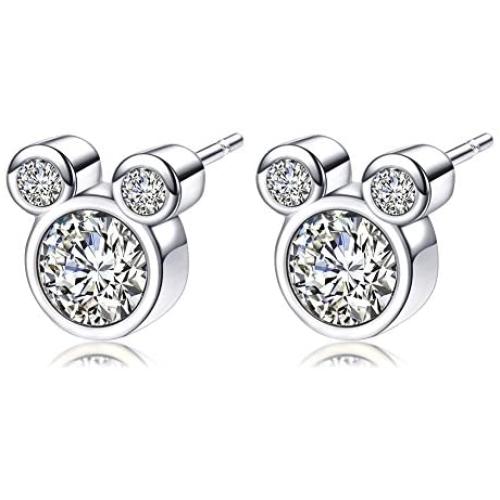 ERLUER Womens Stud Earrings mouse Shape Rose Gold Plated Zircon Jewelry Earring For Women Party Gifts (Platinum Plated)
