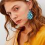 Lattiz Glitter Faux Leather Earrings for Women Teardrop Dangle Handmade Reflective Petal Earrings with Grid Dots Painting Colorful Jewelry