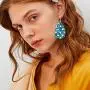Lattiz Glitter Faux Leather Earrings for Women Teardrop Dangle Handmade Reflective Petal Earrings with Grid Dots Painting Colorful Jewelry