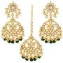 Aheli Indian Traditional Wedding Faux Kundan Beads and Pearls Chandbali Earrings Maang Tikka Earrings Set Ethnic Bollywood Jewelry Set for Women