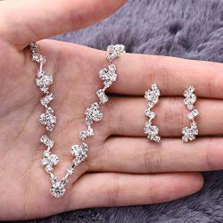 Gorais Wedding Jewelry Bride Silver Rhinestone Necklace and Earrings Set Bridal Crystal Choker Necklace Jewelry for Women and Girls (Set 1)
