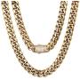 Luxfine 12mm Miami Cuban Link Chain 14K REAL Gold Plated Hypoallergenic Hip Hop Jewelry Premium Stainless Steel Necklace For Men Women (No Color Fade, Double-sided Iced Out Clasp)