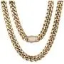 Luxfine 12mm Miami Cuban Link Chain 14K REAL Gold Plated Hypoallergenic Hip Hop Jewelry Premium Stainless Steel Necklace For Men Women (No Color Fade, Double-sided Iced Out Clasp)