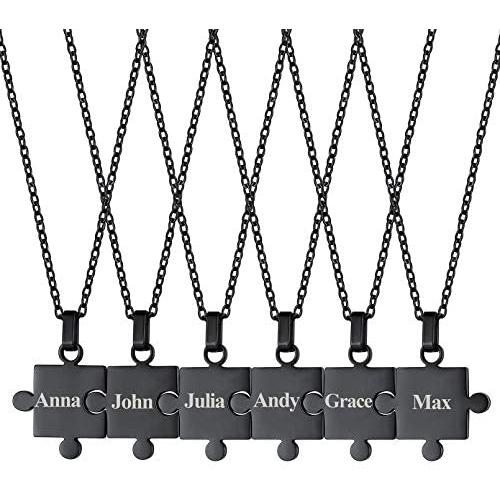 FaithHeart Puzzle Matching Necklace Personalized Custom BFF Pendant Necklaces Set for Women Men Family/Team/Classmates Names Jewelry