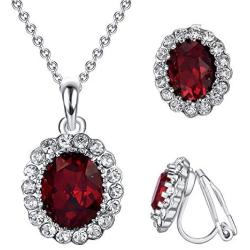 Yoursfs Necklaces and Clip On Earrings for Women 18K Gold Plated Oval Halo Austrain Crystal Pendant Non-Pierced Clip Earrings Prom Jewelry Set