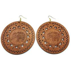 Teris Boutique Big Round Circle Elephants Engraved Wood Women Fashion Scroll Cut Jewelry Accessory Earrings