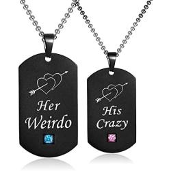 SunnyHouse Jewelry His & Hers Matching Set Titanium Stainless Steel His Crazy Her Weirdo Couple Pendant Necklace in a Gift Box