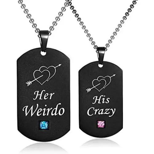 SunnyHouse Jewelry His & Hers Matching Set Titanium Stainless Steel His Crazy Her Weirdo Couple Pendant Necklace in a Gift Box SunnyHouse Jewelry His & Hers Matching Set Titanium Stainless Steel His Crazy Her Weirdo Couple Pendant Necklace in a Gift Box