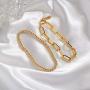 CLASSYZINT Gold Bracelets for Women 18k Gold Filled Plated Adjustable Gold Beaded Ball Paper Clip Cuban Link Chain Bracelet Chunky Layered Stackable Elastic Bracelet Set