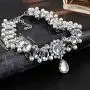Anglacesmade Bohemia Rhinestone Choker Crystal Necklace Pearl Choker Wedding Jewelry Bridal Necklace Diamond Pendant Choker for Women and Girls (Silver)