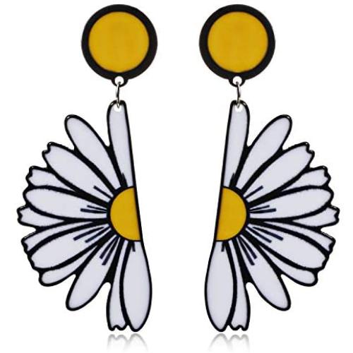 D.Rosse Fashion Unique Funny Lightweight Acrylic Big Daisy Flower Dangle Drop Earrings for Women Girls 70s 80s 90s Statement Sunflower Jewelry Gifts