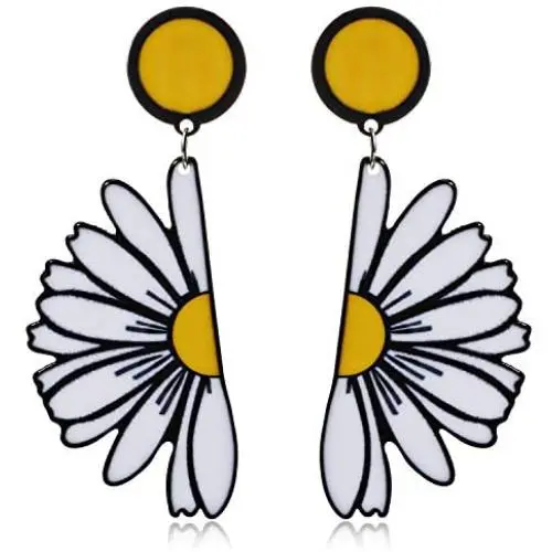 D.Rosse Fashion Unique Funny Lightweight Acrylic Big Daisy Flower Dangle Drop Earrings for Women Girls 70s 80s 90s Statement Sunflower Jewelry Gifts