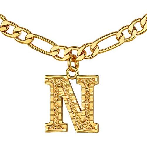 GOLDCHIC JEWELRY Initial Figaro Necklace, Personalized Men/Women A-Z Monogram Letter Choker Necklaces 18K Gold Plated with Figaro Chain 16''+2'' Adjustable -Gift Box Included