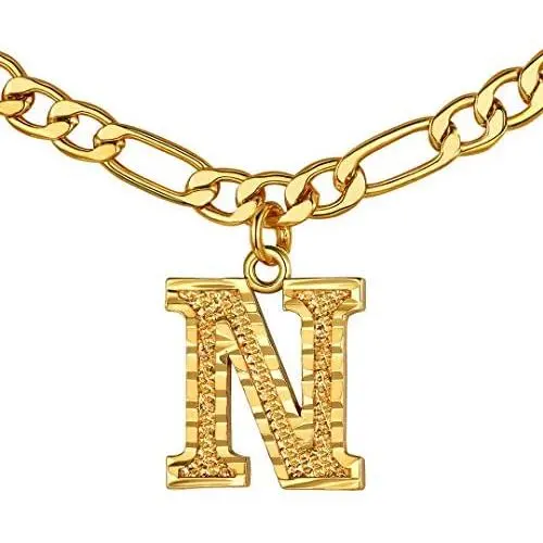 GOLDCHIC JEWELRY Initial Figaro Necklace, Personalized Men/Women A-Z Monogram Letter Choker Necklaces 18K Gold Plated with Figaro Chain 16''+2'' Adjustable -Gift Box Included